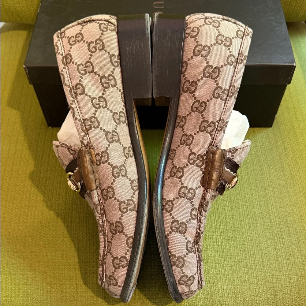 Gucci Beige Brown/Pink GG Canvas Horsebit Loafers - Picture 4 of 7